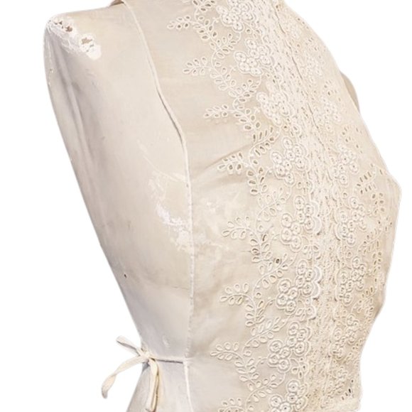 1940s Vintage Off White Sheer Cotton Voile Lace And Eyelet Dickie Jacket Insert - Picture 3 of 7